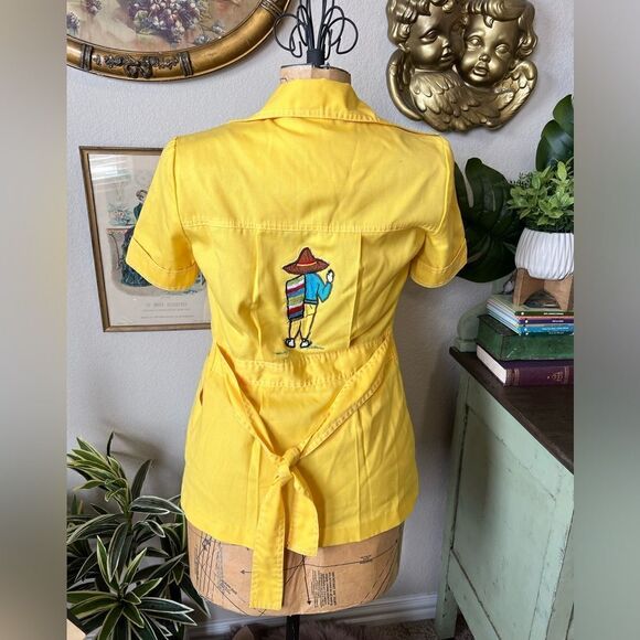 Bronson Of California Yellow 70s  Dagger Collar Open Front Belted Blouse Sz 9/10 - Picture 3 of 10